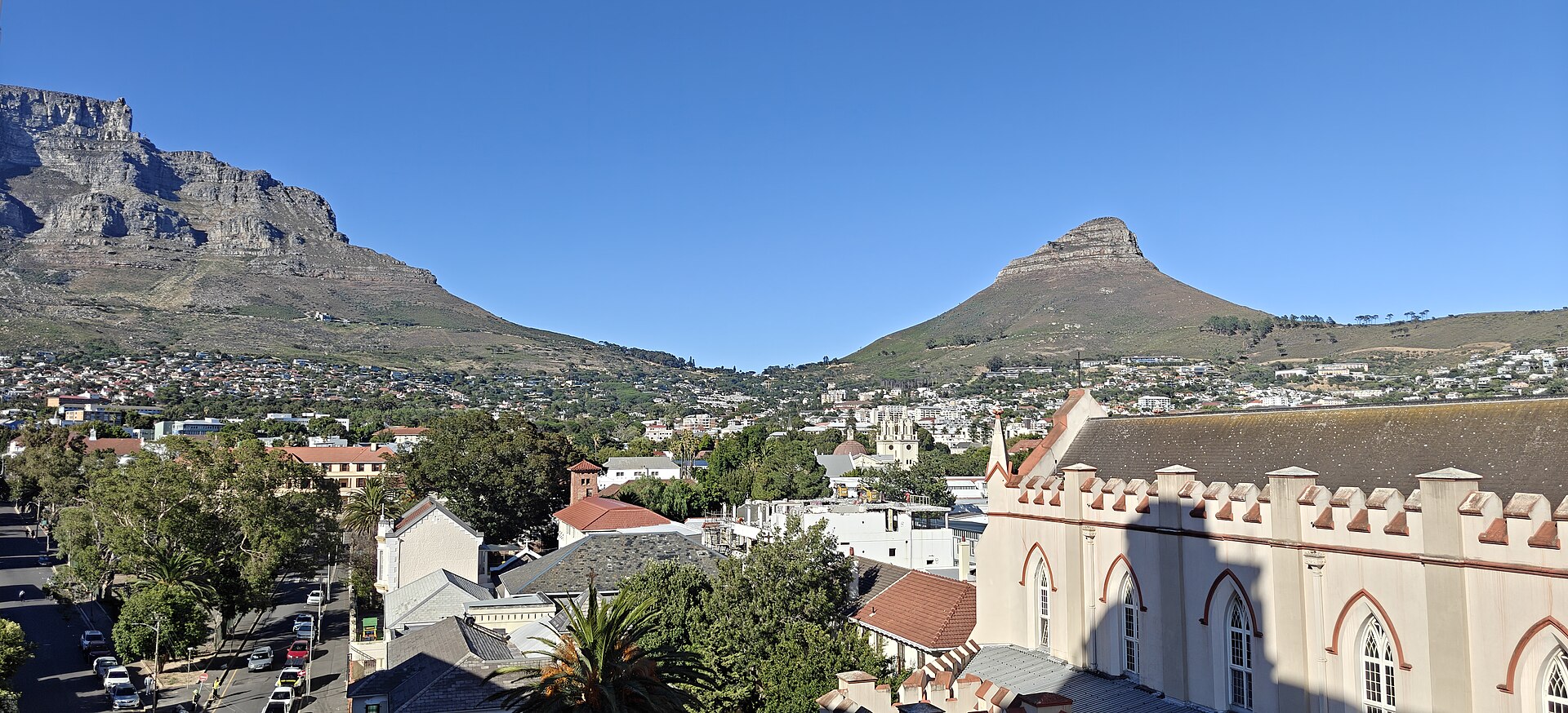 Lion's Head seen from Cape Town, with Table Mountain nearby