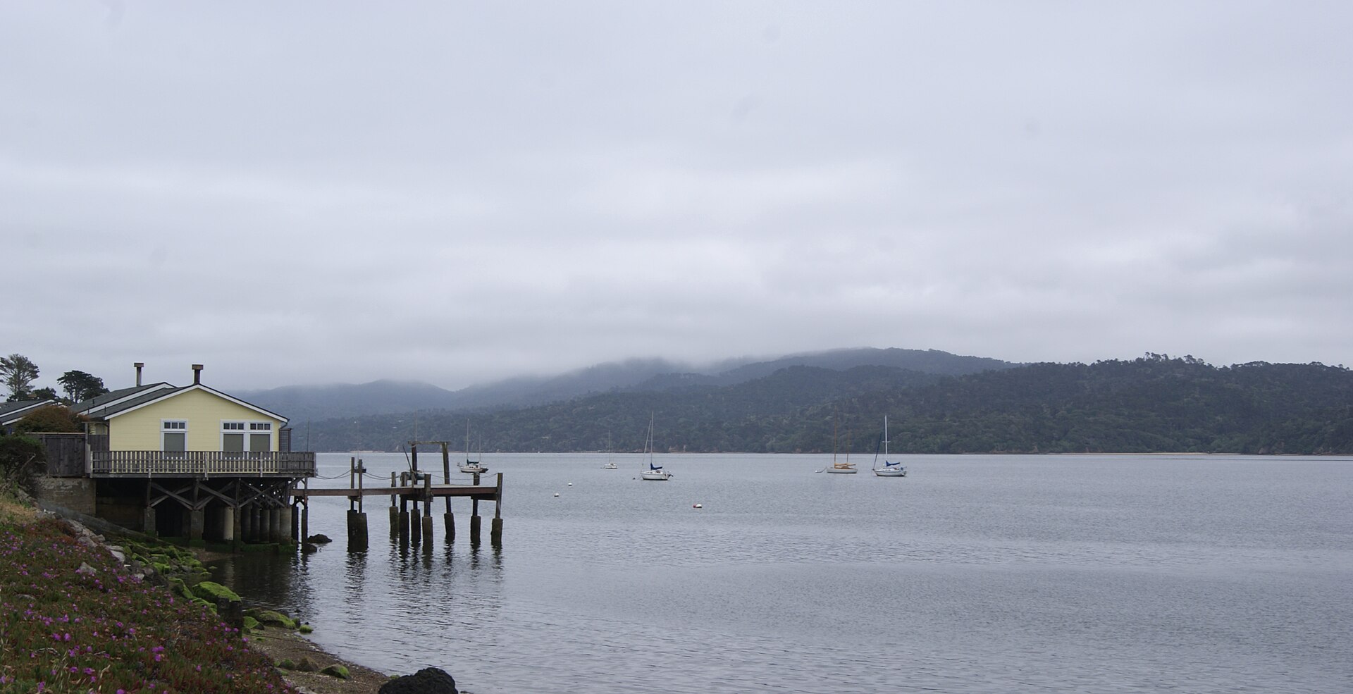 Tomales Bay in Marin County, a long fault-line shore north of San Francisco